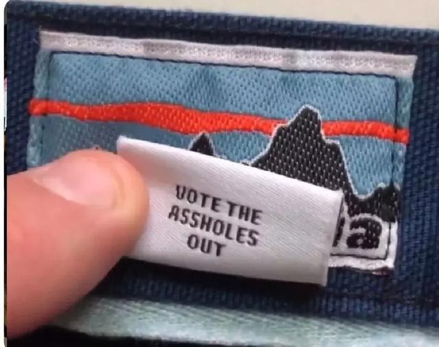 投票讓那些混蛋下臺,翻看Patagonia短褲褲頭暗標疑反川普